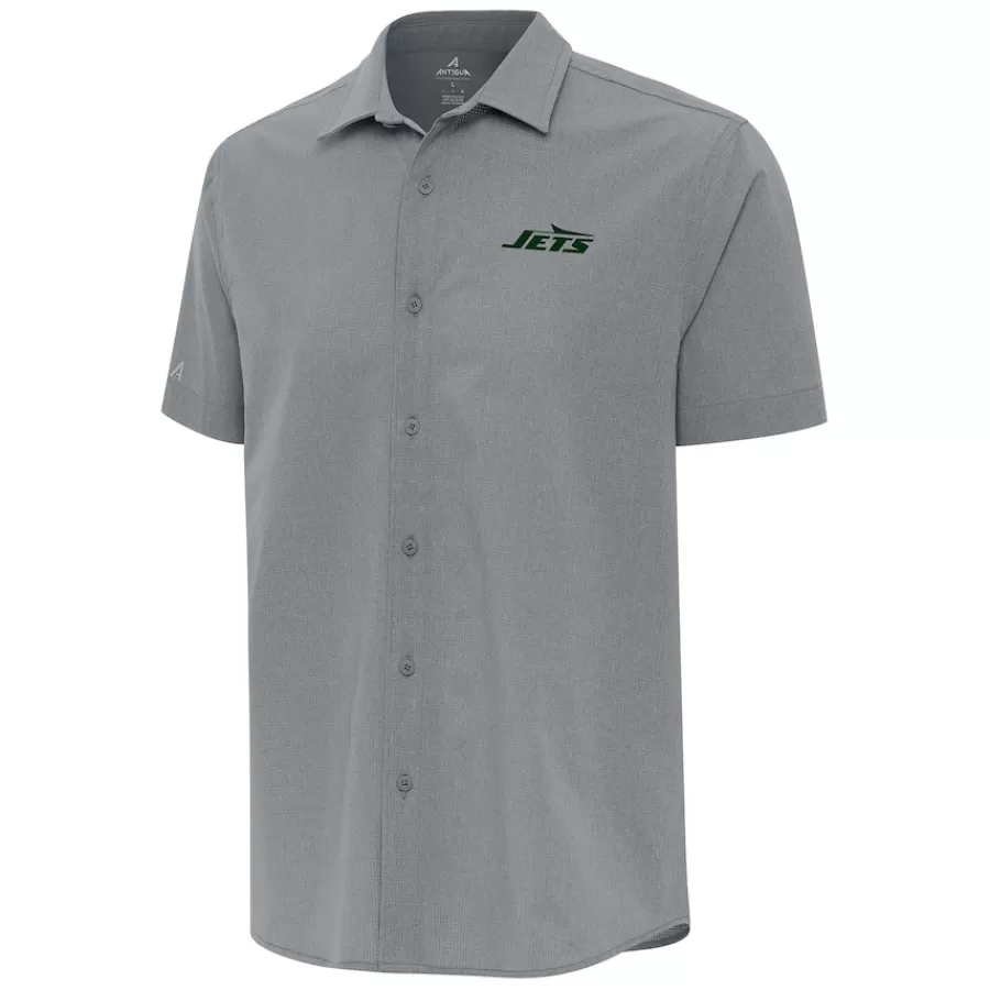New York Jets Sweaters & Dress Shirts | Sweaters^Men's Antigua Gray Activate Woven Button-Up Shirt