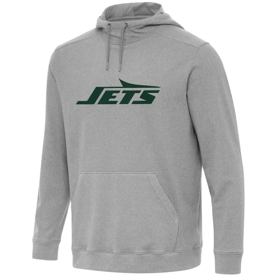New York Jets Jackets^Men's Antigua Heather Gray Cloud Pullover Hoodie