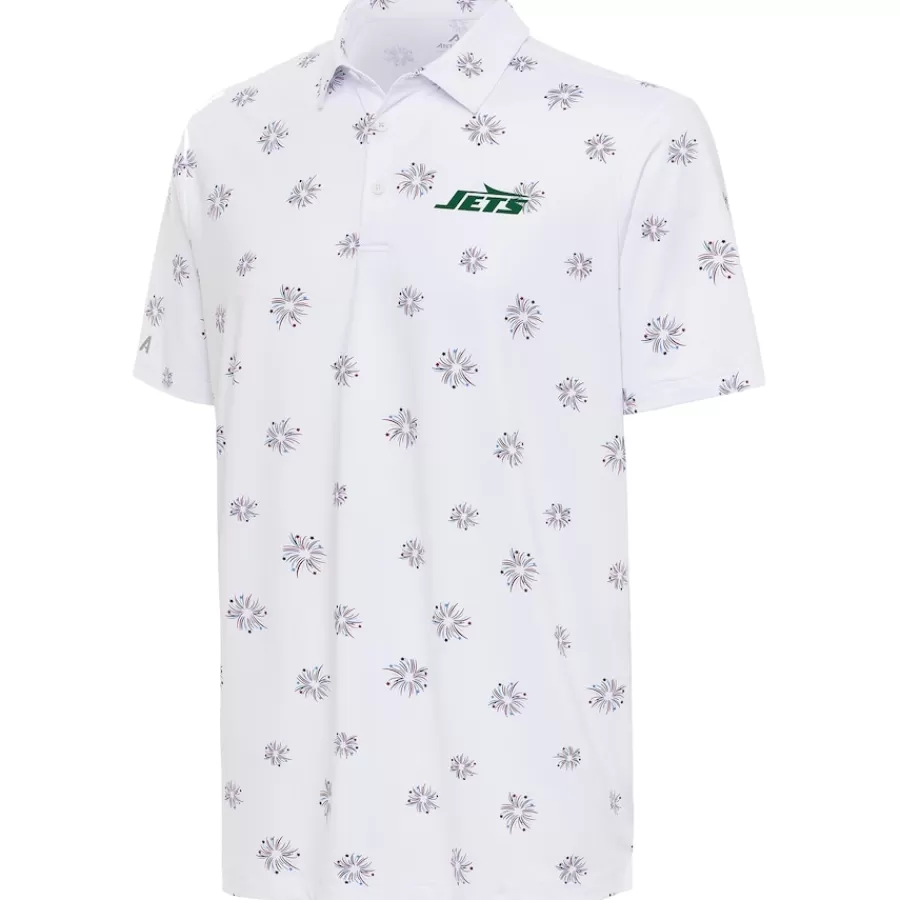 New York Jets Polos^Men's Antigua White Fireworks Polo