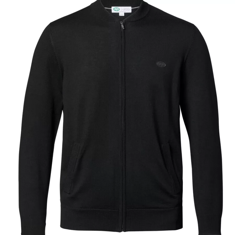 New York Jets Sweaters & Dress Shirts | Sweatshirts & Fleece^Men's Charles Tyrwhitt Black Merino Full-Zip Sweater