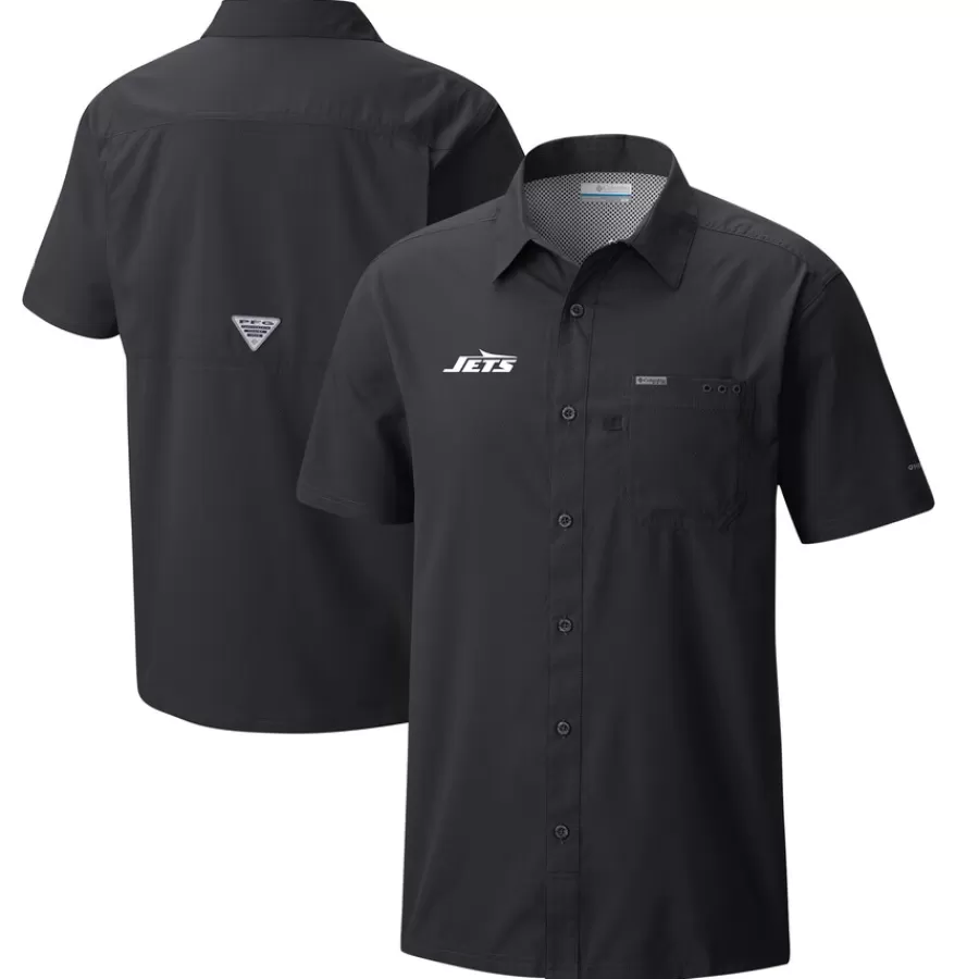New York Jets Sweaters & Dress Shirts^Men's Columbia Black Slack Tide Omni-Wick Button-Up Camp Shirt
