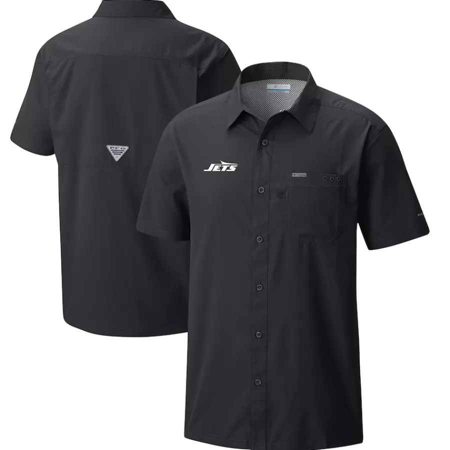 New York Jets Sweaters & Dress Shirts^Men's Columbia Black Slack Tide Omni-Wick Button-Up Camp Shirt