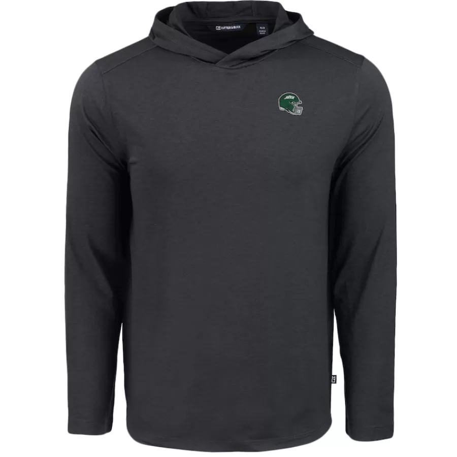 New York Jets Sweaters & Dress Shirts^Men's Cutter & Buck Black Helmet Coastline Epic Comfort Eco Recycled Long Sleeve Hoodie T-Shirt