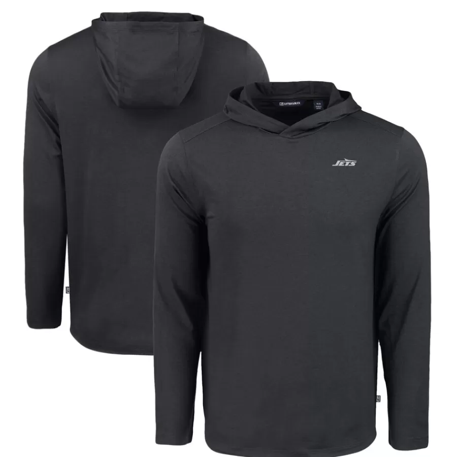 New York Jets Sweaters & Dress Shirts^Men's Cutter & Buck Black Monochromatic Logo Coastline Epic Comfort Eco Recycled Long Sleeve Hoodie T-Shirt