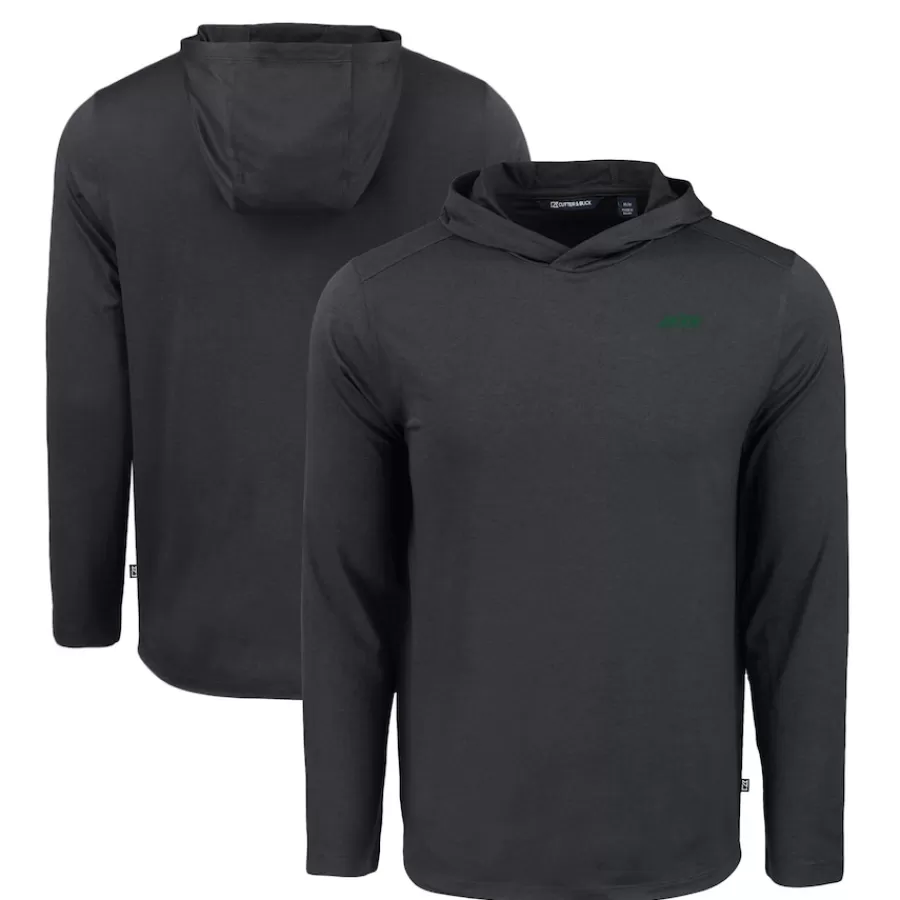 New York Jets Sweaters & Dress Shirts^Men's Cutter & Buck Black Primary Logo Coastline Epic Comfort Eco Recycled Long Sleeve Hoodie T-Shirt