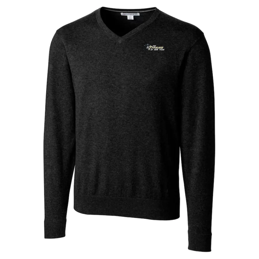 New York Jets Sweaters & Dress Shirts | Sweaters^Men's Cutter & Buck Black Throwback Logo Lakemont Tri-Blend Big & Tall V-Neck Pullover Sweater