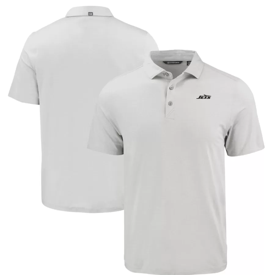 New York Jets Polos^Men's Cutter & Buck Gray Monochromatic Logo Coastline Epic Comfort Eco Recycled Polo