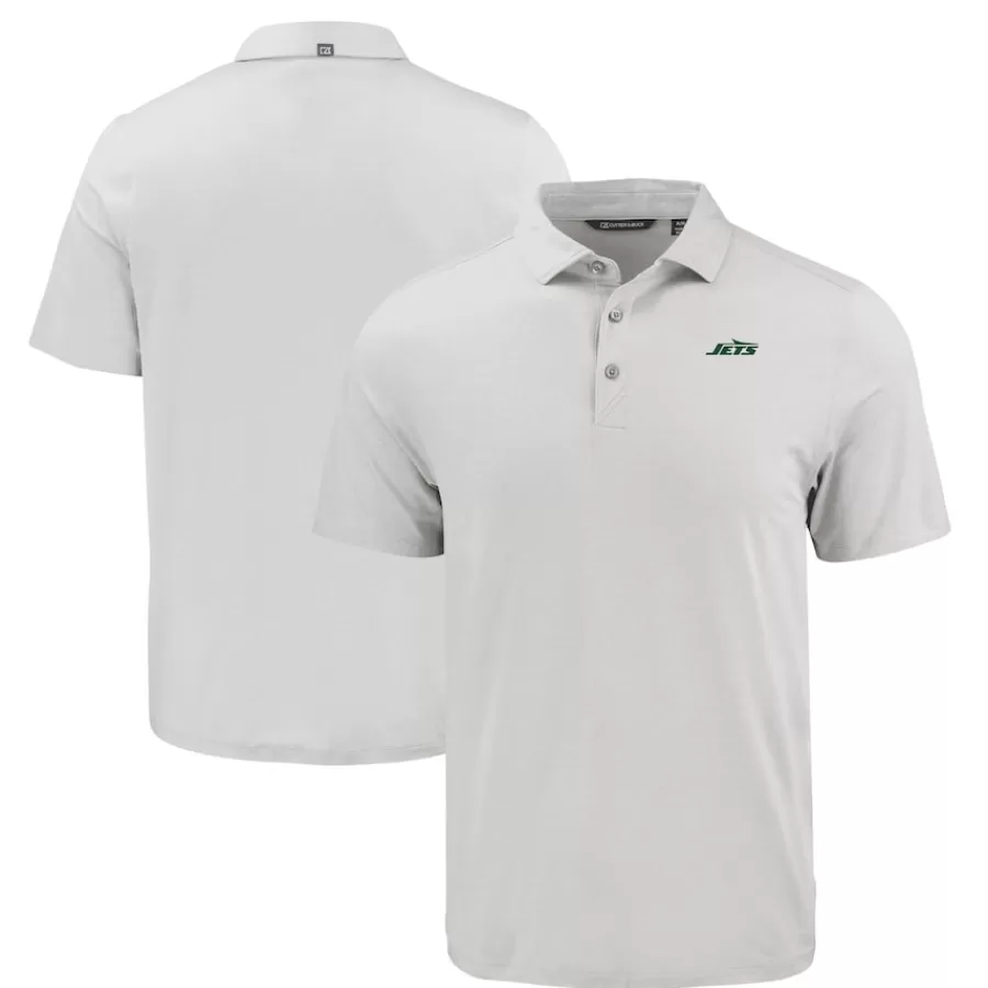 New York Jets Polos^Men's Cutter & Buck Gray Primary Logo Coastline Epic Comfort Eco Recycled Polo