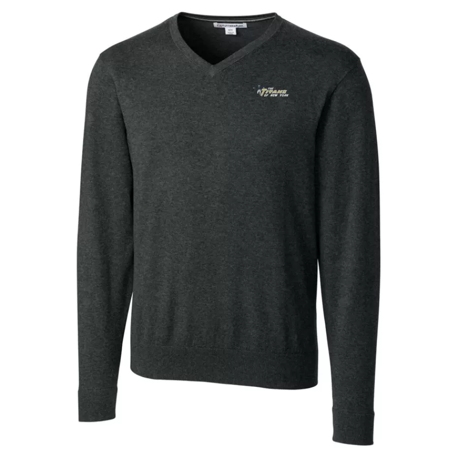 New York Jets Sweaters & Dress Shirts | Big & Tall^Men's Cutter & Buck Heather Charcoal Throwback Logo Lakemont Tri-Blend Big & Tall V-Neck Pullover Sweater