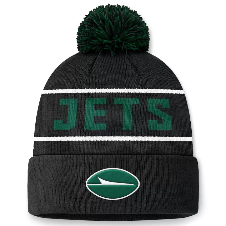 New York Jets Knit^Men's Fanatics Black Eclipse Cuffed Knit Hat With Pom