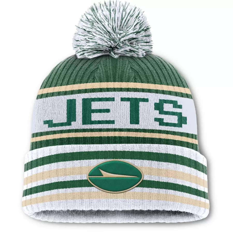 New York Jets Knit^Men's Fanatics Green/White Blindside Cuffed Knit Hat With Pom
