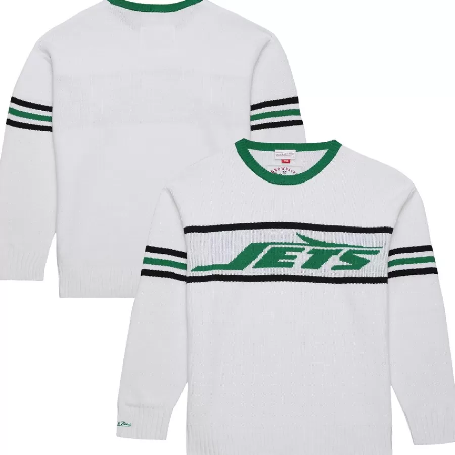 New York Jets Sweaters & Dress Shirts | Sweatshirts & Fleece^Men's Mitchell & Ness White Throwback 1984 Pullover Sweater