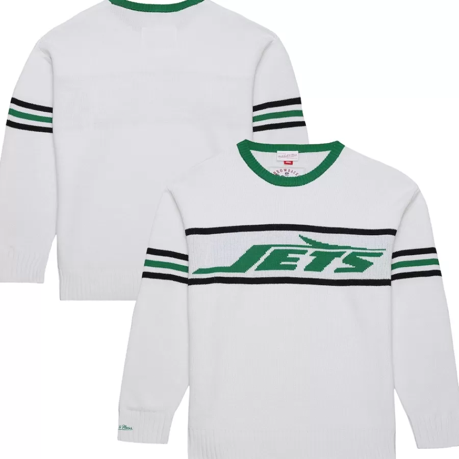 New York Jets Sweaters & Dress Shirts | Sweatshirts & Fleece^Men's Mitchell & Ness White Throwback 1984 Pullover Sweater