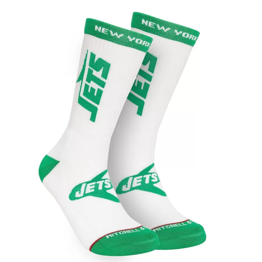 New York Jets Shoes & Socks^Men's Mitchell & Ness White Throwback Kick Off Crew Socks