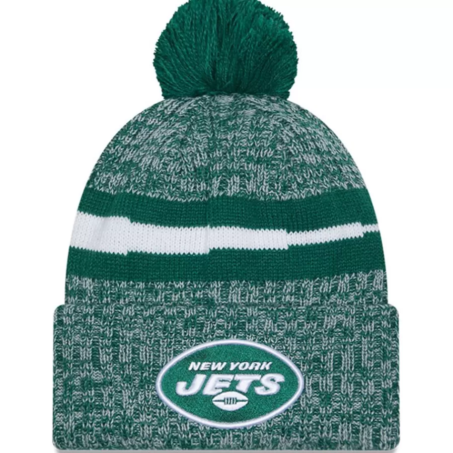 New York Jets Knit^Men's New Era Green 2023 Sideline Cuffed Knit Hat With Pom