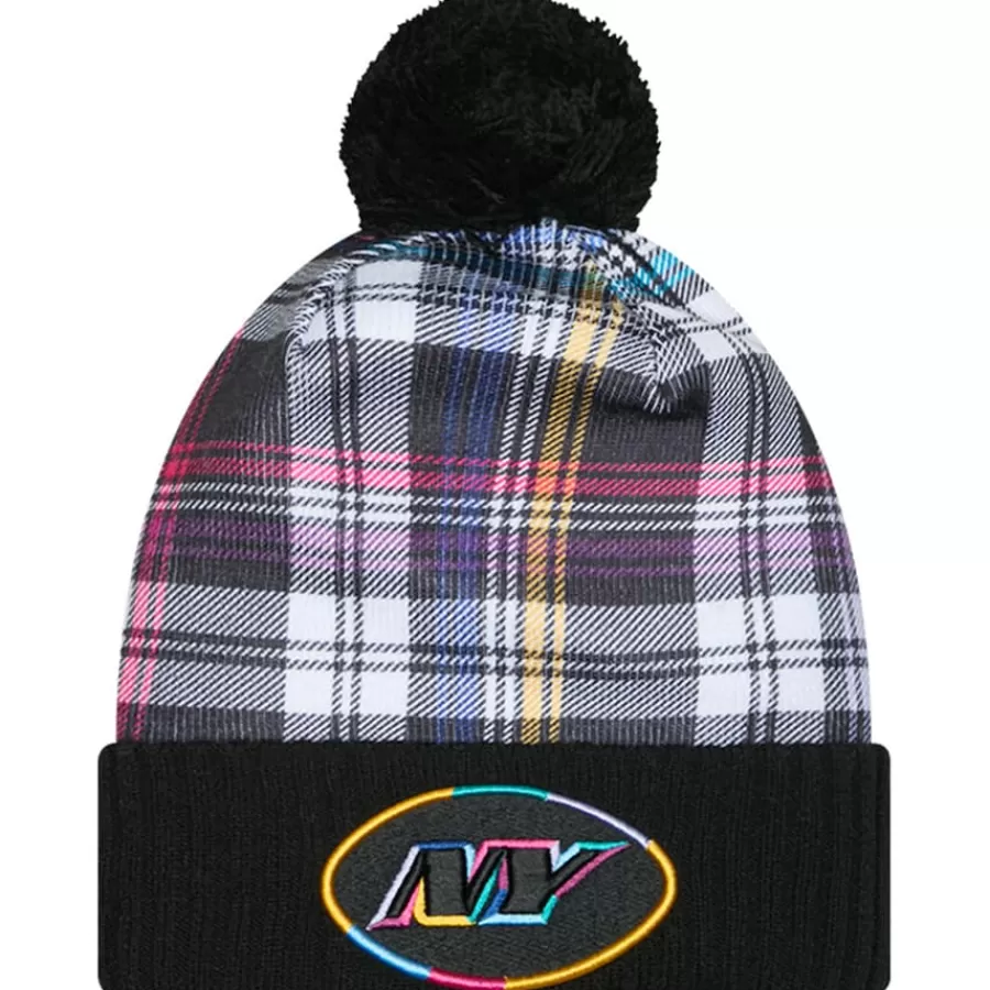New York Jets Knit^Men's New Era Black 2024 NFL Crucial Catch Cuffed Knit Hat With Pom
