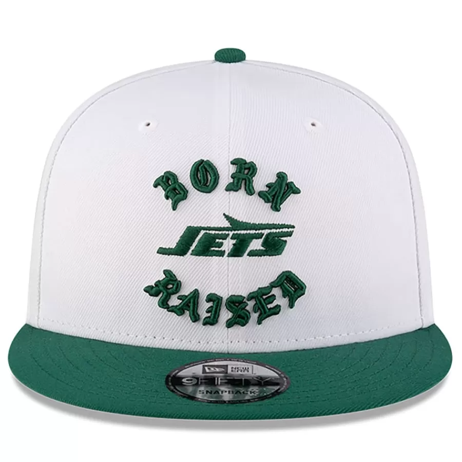 New York Jets Snapback^Men's New Era Born X Raised White/Green 9FIFTY Snapback Hat