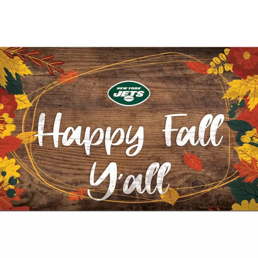 New York Jets Holiday Items | Holiday Decorations^ 11'' X 19'' Happy Fall Y'all Sign