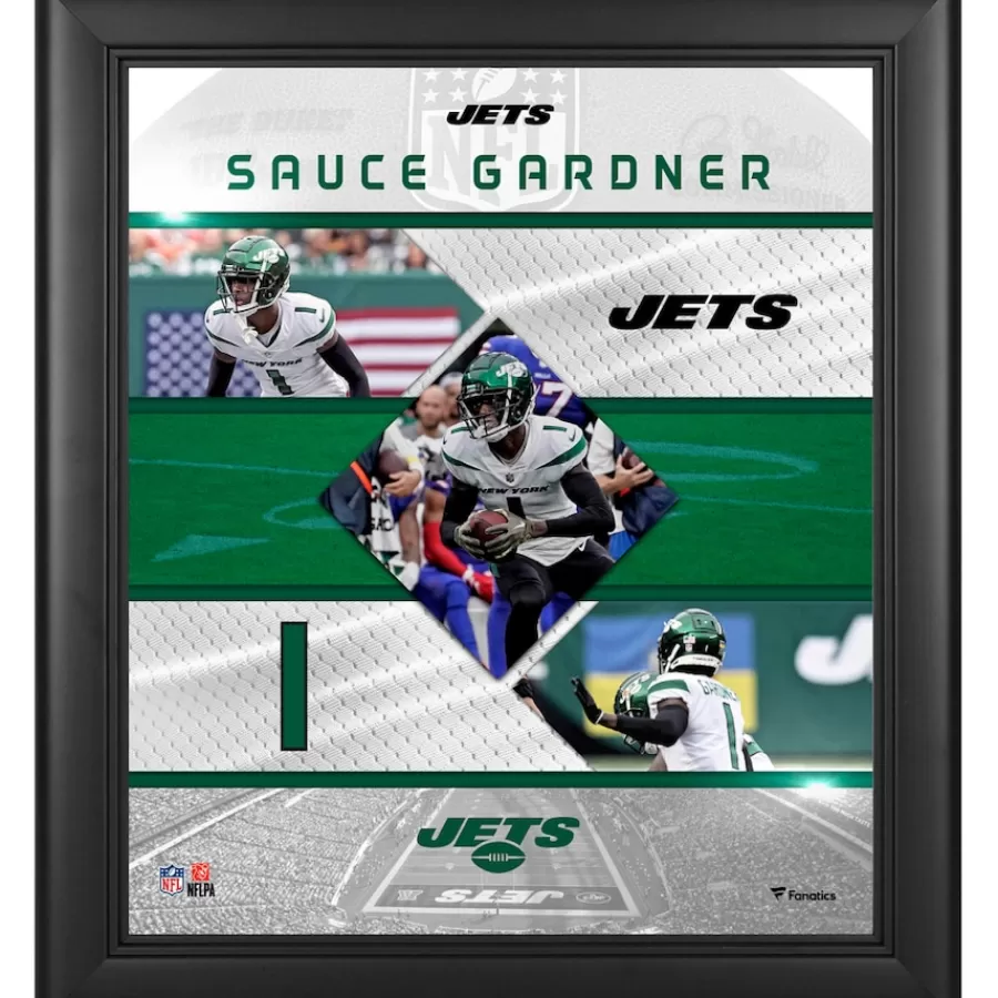 New York Jets Photos | Prints & Artwork^Sauce Gardner Framed 15" X 17" Stitched Stars Collage